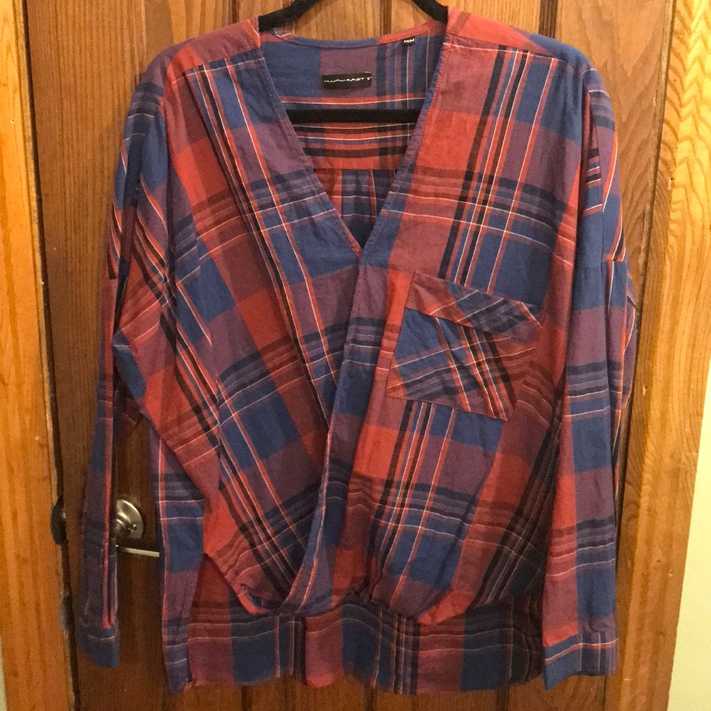 William Rast Medium Plaid Blouse High Low